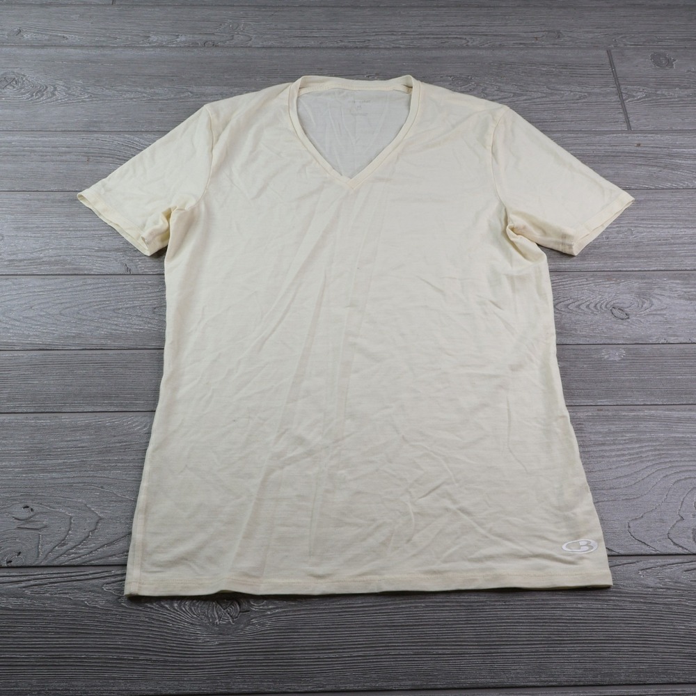Icebreaker Merino Wool V-Neck T-Shirt Men's Medium Cream Baselayer